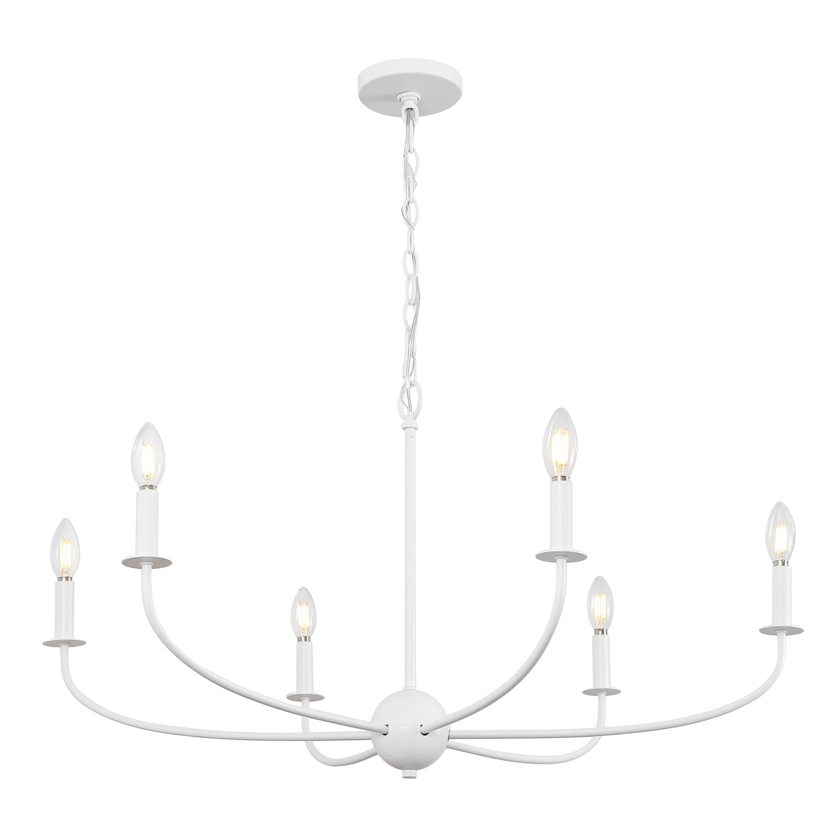 Ainsley 35" 6-Light Grand Traditional Farmhouse Adjustable Swooping Arm Candle-Style Metal LED Chandelier