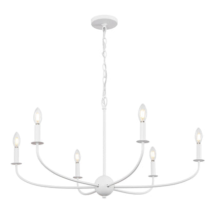 Ainsley 35" 6-Light Grand Traditional Farmhouse Adjustable Swooping Arm Candle-Style Metal LED Chandelier