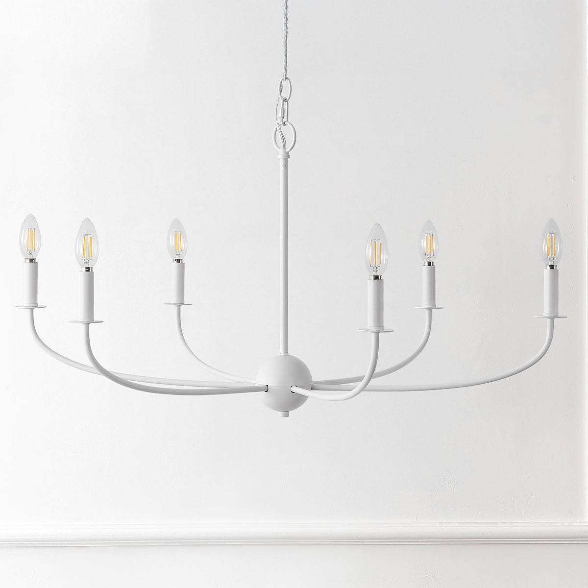 Ainsley 35" 6-Light Grand Traditional Farmhouse Adjustable Swooping Arm Candle-Style Metal LED Chandelier