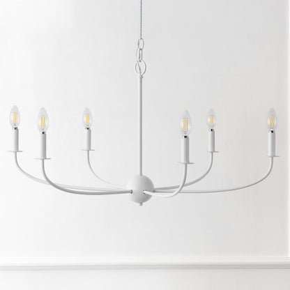 Ainsley 35" 6-Light Grand Traditional Farmhouse Adjustable Swooping Arm Candle-Style Metal LED Chandelier