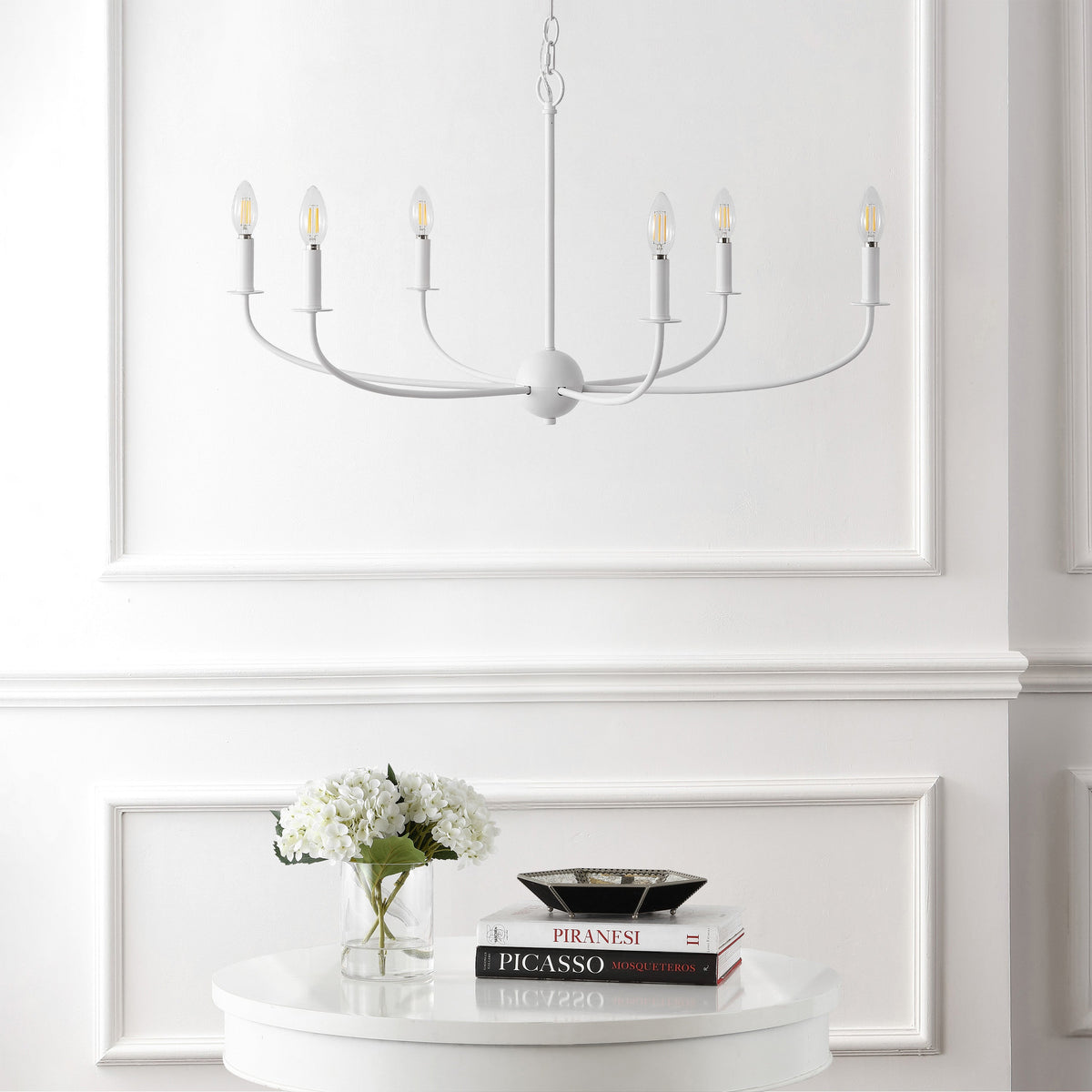 Ainsley 35" 6-Light Grand Traditional Farmhouse Adjustable Swooping Arm Candle-Style Metal LED Chandelier