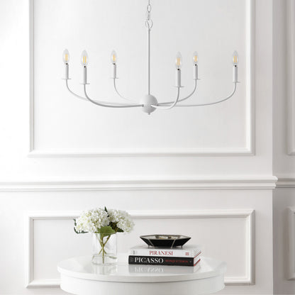 Ainsley 35" 6-Light Grand Traditional Farmhouse Adjustable Swooping Arm Candle-Style Metal LED Chandelier