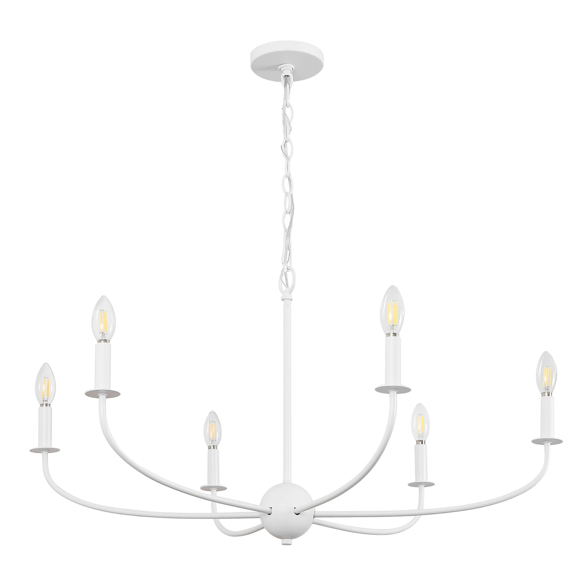 Ainsley 35" 6-Light Grand Traditional Farmhouse Adjustable Swooping Arm Candle-Style Metal LED Chandelier