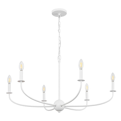 Ainsley 35" 6-Light Grand Traditional Farmhouse Adjustable Swooping Arm Candle-Style Metal LED Chandelier