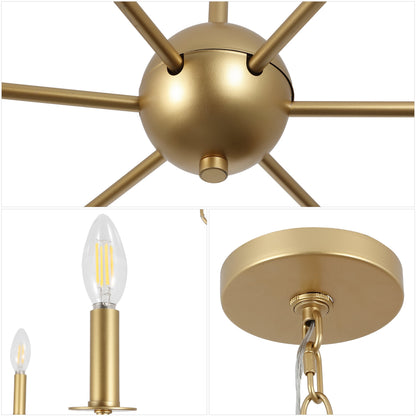 Ainsley 35" 6-Light Grand Traditional Farmhouse Adjustable Swooping Arm Candle-Style Metal LED Chandelier