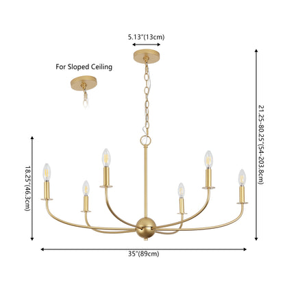 Ainsley 35" 6-Light Grand Traditional Farmhouse Adjustable Swooping Arm Candle-Style Metal LED Chandelier
