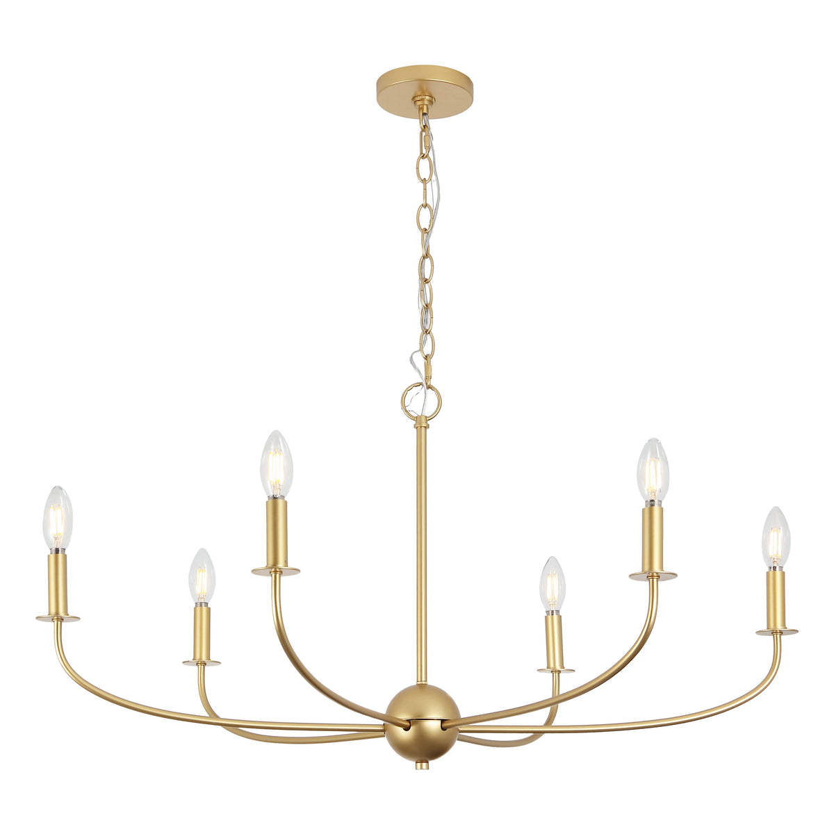 Ainsley 35" 6-Light Grand Traditional Farmhouse Adjustable Swooping Arm Candle-Style Metal LED Chandelier