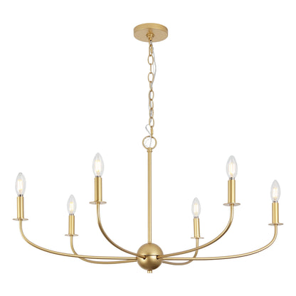 Ainsley 35" 6-Light Grand Traditional Farmhouse Adjustable Swooping Arm Candle-Style Metal LED Chandelier