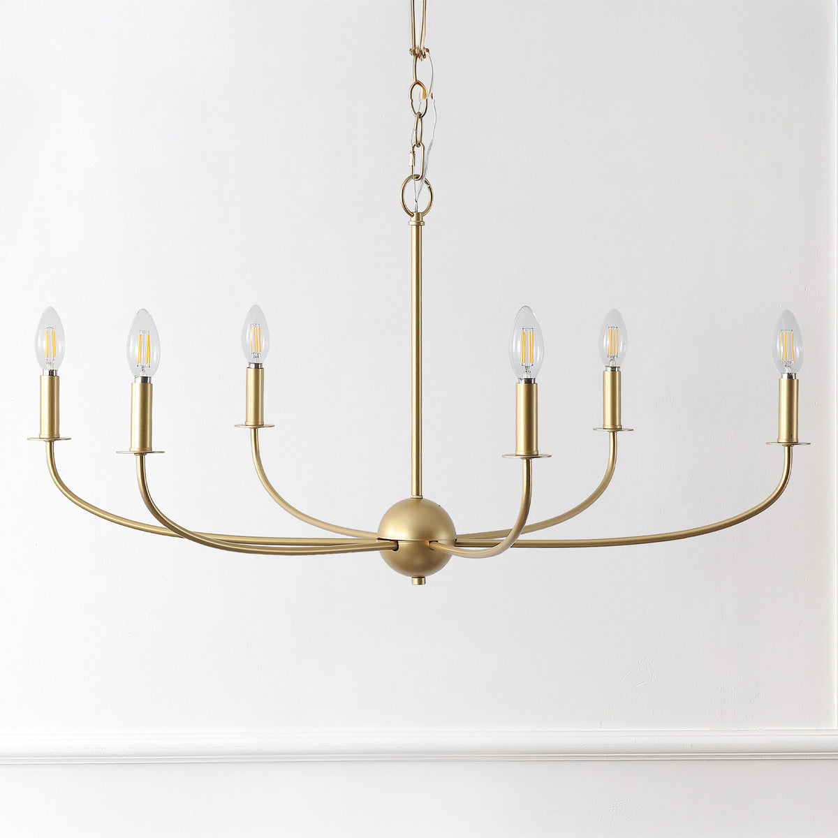 Ainsley 35" 6-Light Grand Traditional Farmhouse Adjustable Swooping Arm Candle-Style Metal LED Chandelier