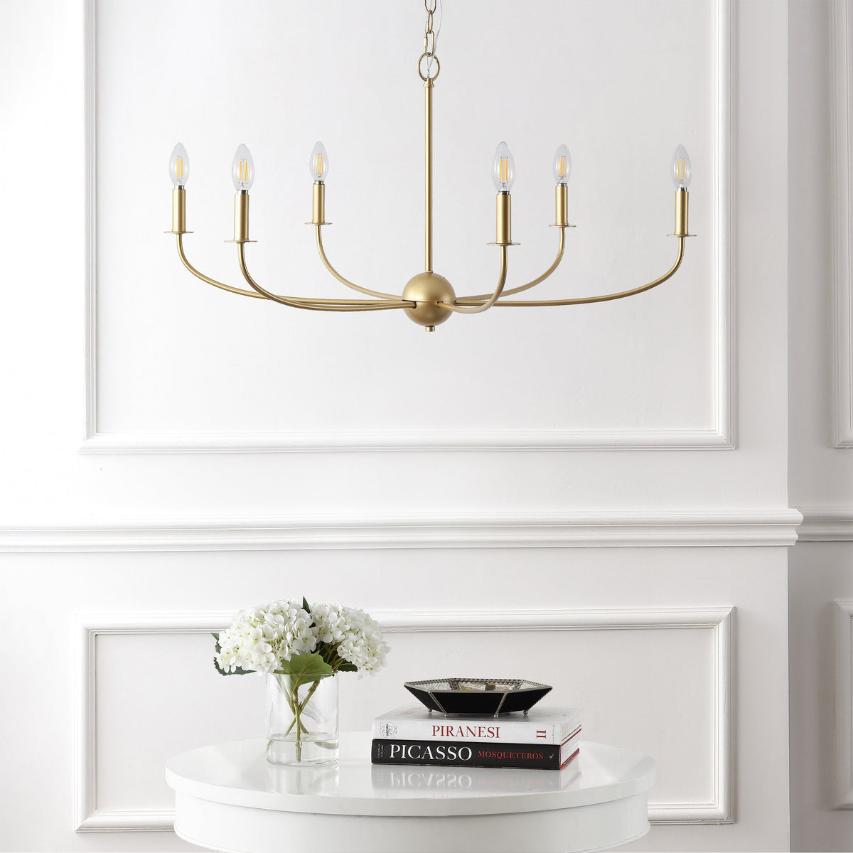 Ainsley 35" 6-Light Grand Traditional Farmhouse Adjustable Swooping Arm Candle-Style Metal LED Chandelier