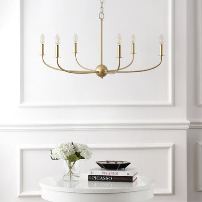 Ainsley 35" 6-Light Grand Traditional Farmhouse Adjustable Swooping Arm Candle-Style Metal LED Chandelier