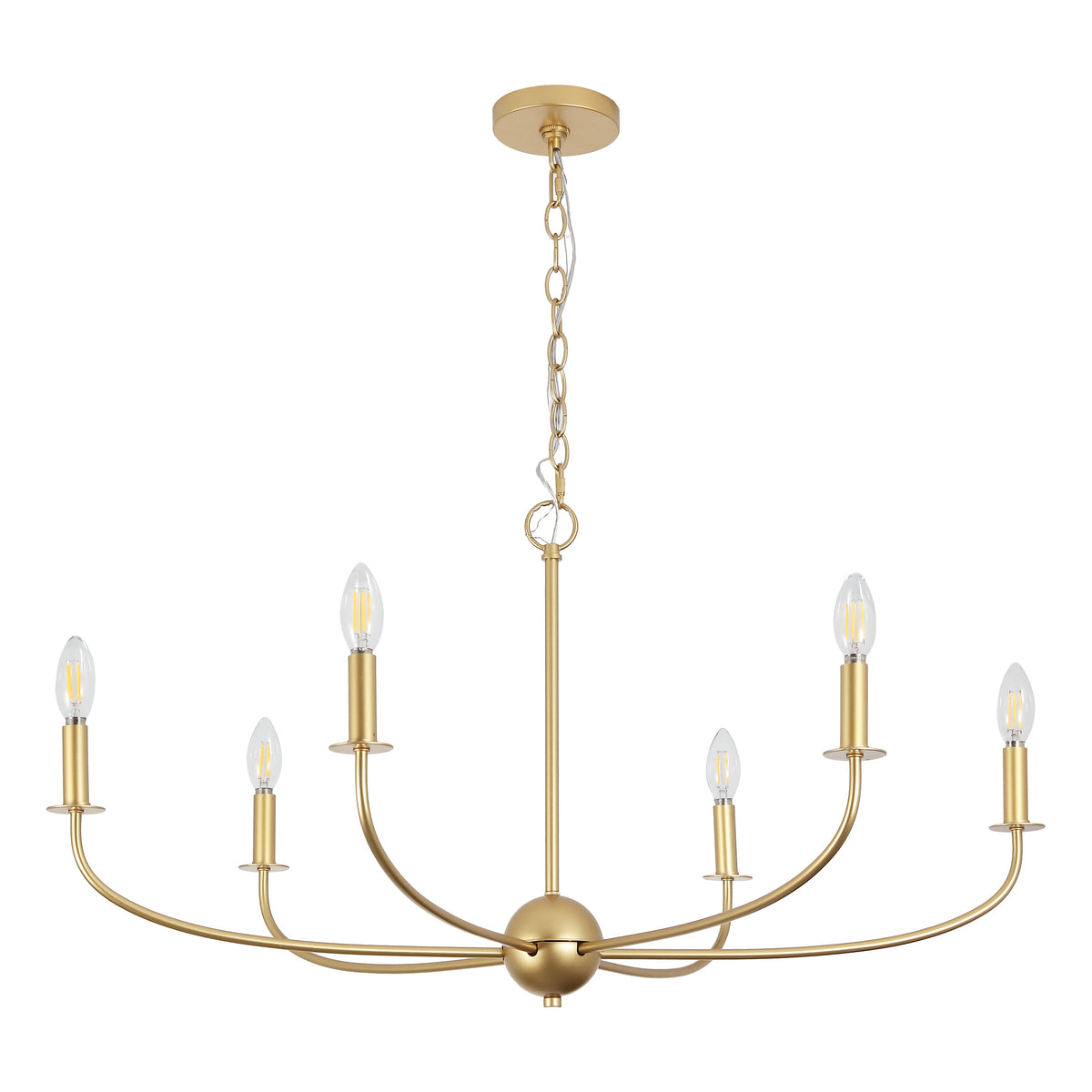 Ainsley 35" 6-Light Grand Traditional Farmhouse Adjustable Swooping Arm Candle-Style Metal LED Chandelier