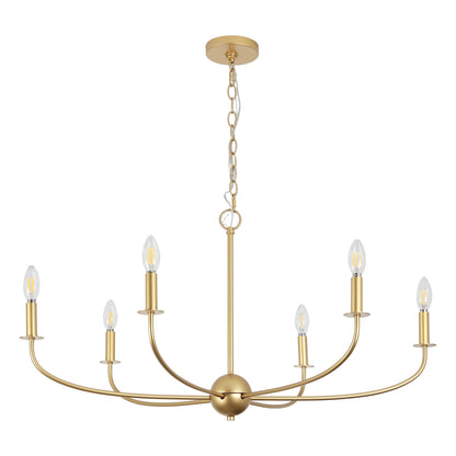 Ainsley 35" 6-Light Grand Traditional Farmhouse Adjustable Swooping Arm Candle-Style Metal LED Chandelier