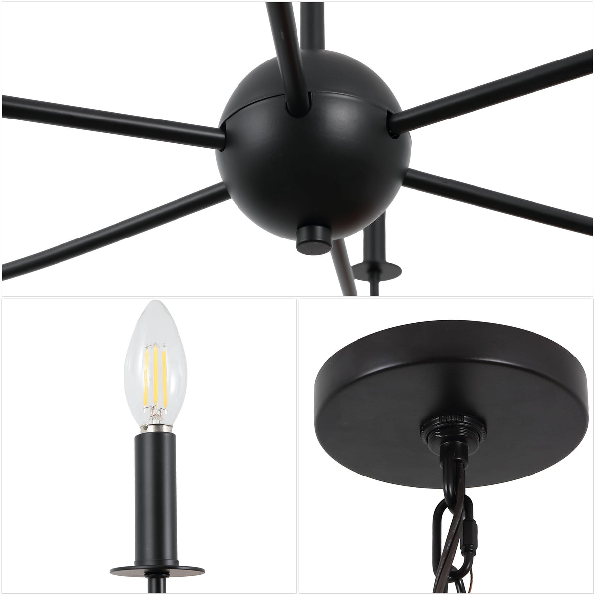 Ainsley 35" 6-Light Grand Traditional Farmhouse Adjustable Swooping Arm Candle-Style Metal LED Chandelier