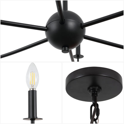 Ainsley 35" 6-Light Grand Traditional Farmhouse Adjustable Swooping Arm Candle-Style Metal LED Chandelier