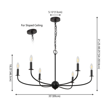 Ainsley 35" 6-Light Grand Traditional Farmhouse Adjustable Swooping Arm Candle-Style Metal LED Chandelier