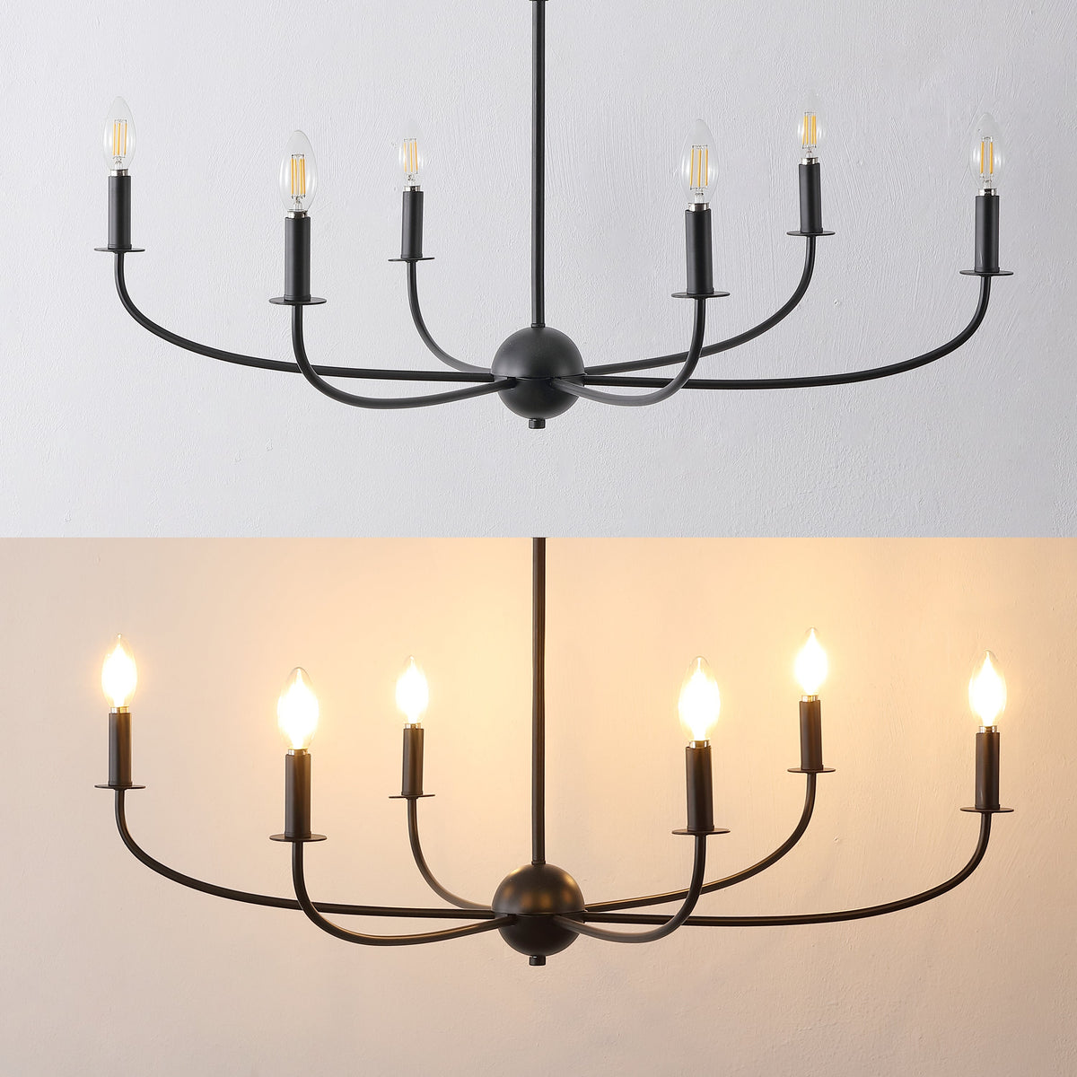 Ainsley 35" 6-Light Grand Traditional Farmhouse Adjustable Swooping Arm Candle-Style Metal LED Chandelier