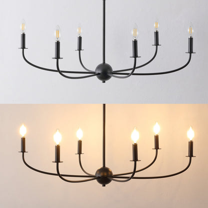 Ainsley 35" 6-Light Grand Traditional Farmhouse Adjustable Swooping Arm Candle-Style Metal LED Chandelier