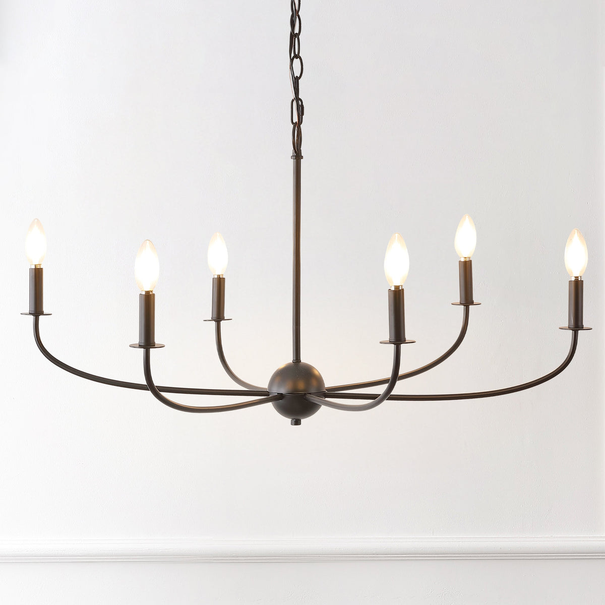 Ainsley 35" 6-Light Grand Traditional Farmhouse Adjustable Swooping Arm Candle-Style Metal LED Chandelier