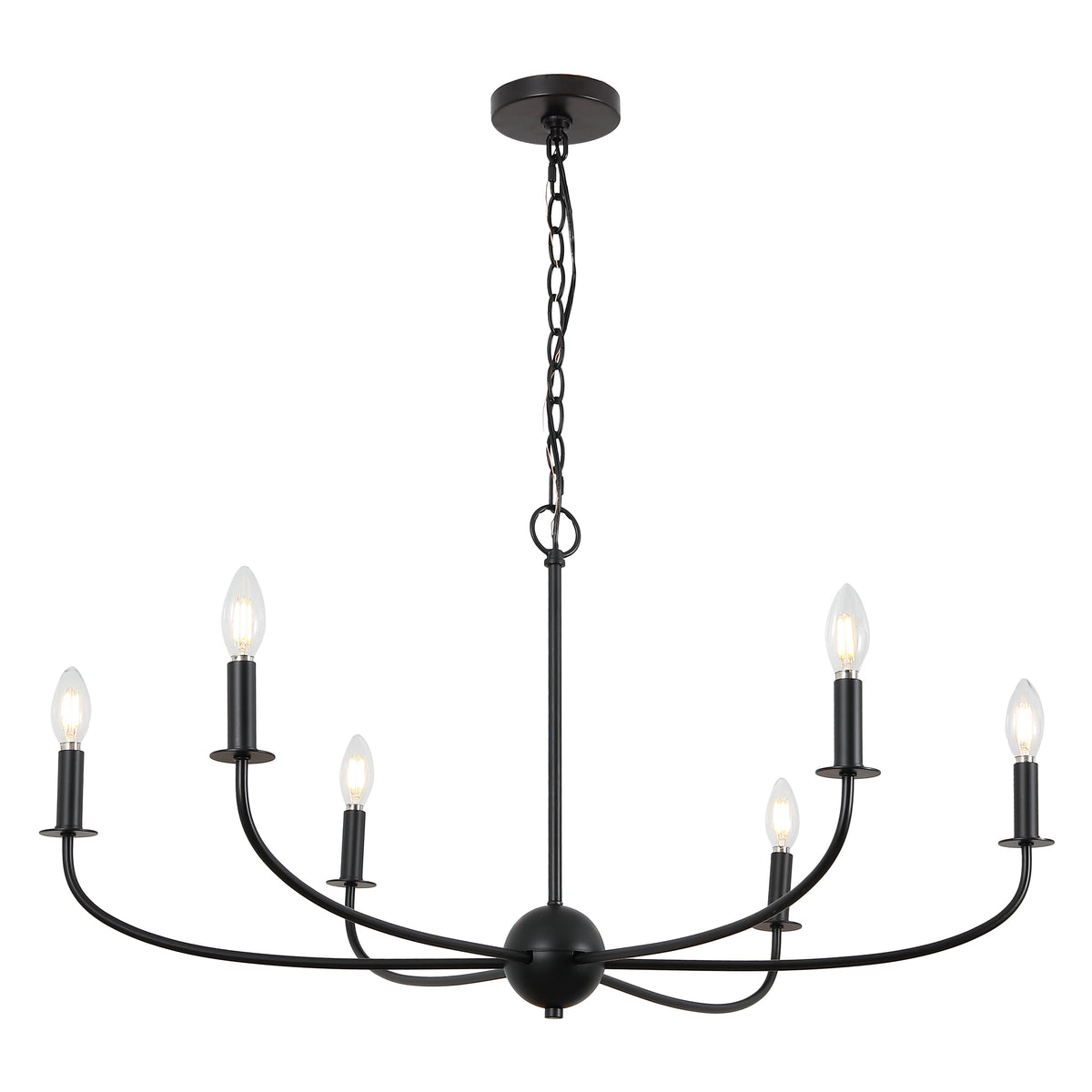 Ainsley 35" 6-Light Grand Traditional Farmhouse Adjustable Swooping Arm Candle-Style Metal LED Chandelier