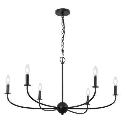 Ainsley 35" 6-Light Grand Traditional Farmhouse Adjustable Swooping Arm Candle-Style Metal LED Chandelier