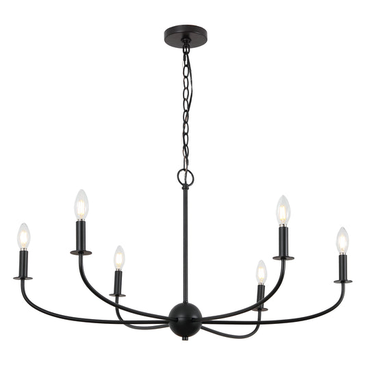 Ainsley 35" 6-Light Grand Traditional Farmhouse Adjustable Swooping Arm Candle-Style Metal LED Chandelier