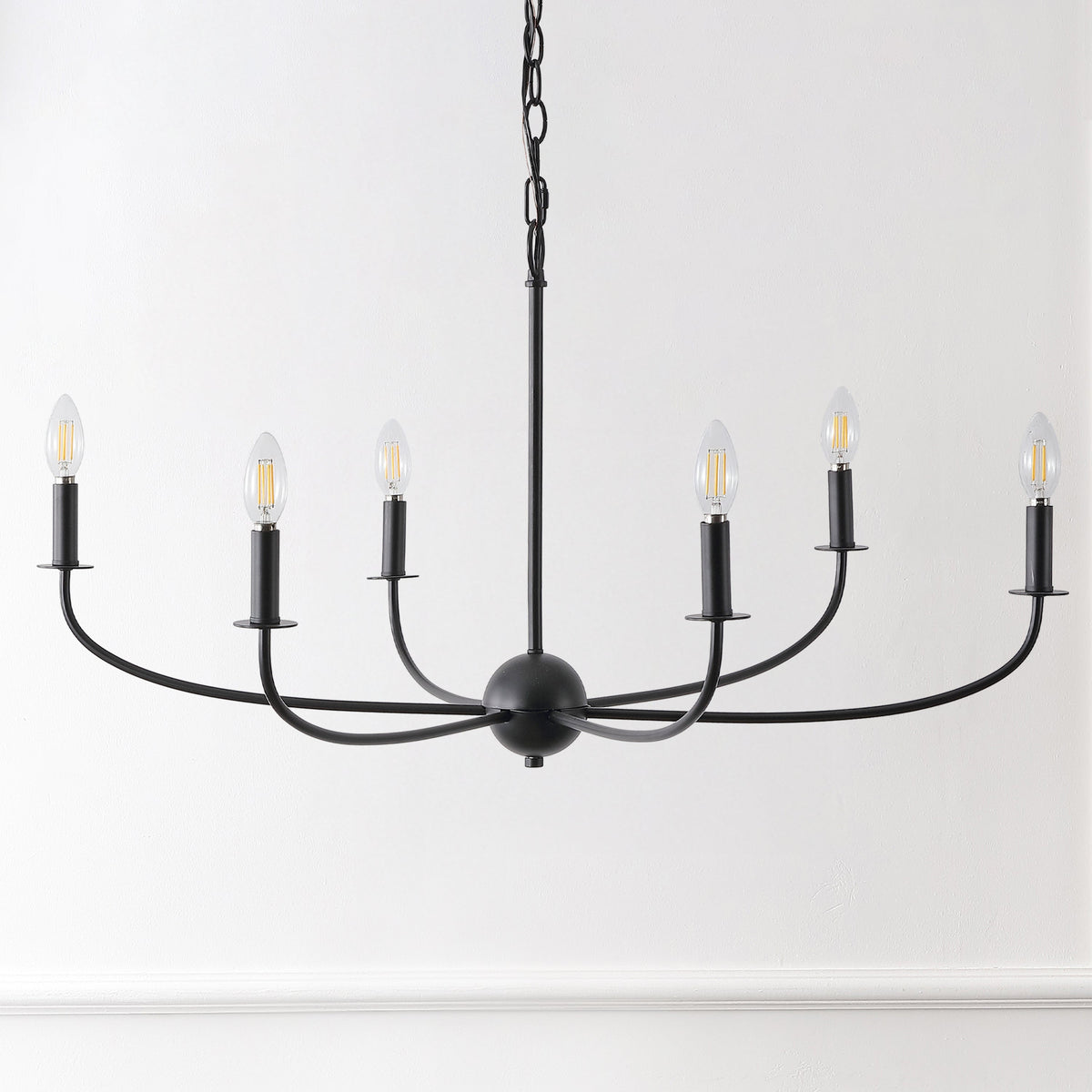 Ainsley 35" 6-Light Grand Traditional Farmhouse Adjustable Swooping Arm Candle-Style Metal LED Chandelier