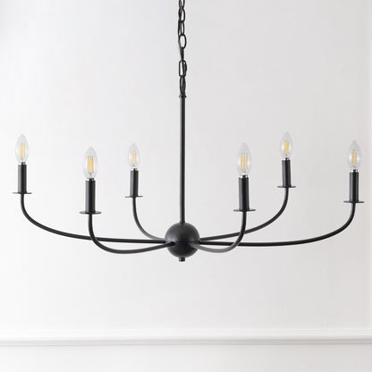 Ainsley 35" 6-Light Grand Traditional Farmhouse Adjustable Swooping Arm Candle-Style Metal LED Chandelier
