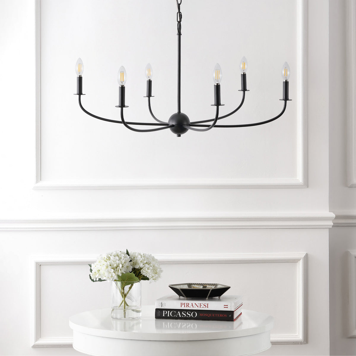 Ainsley 35" 6-Light Grand Traditional Farmhouse Adjustable Swooping Arm Candle-Style Metal LED Chandelier