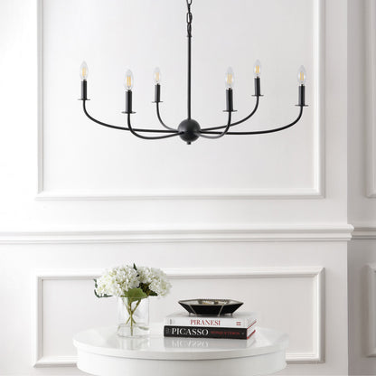 Ainsley 35" 6-Light Grand Traditional Farmhouse Adjustable Swooping Arm Candle-Style Metal LED Chandelier