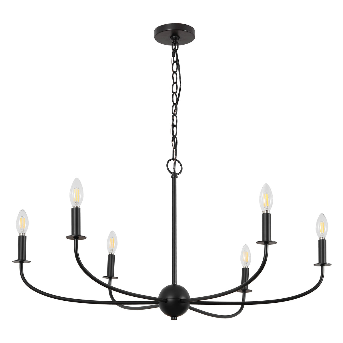 Ainsley 35" 6-Light Grand Traditional Farmhouse Adjustable Swooping Arm Candle-Style Metal LED Chandelier