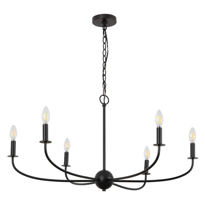 Ainsley 35" 6-Light Grand Traditional Farmhouse Adjustable Swooping Arm Candle-Style Metal LED Chandelier