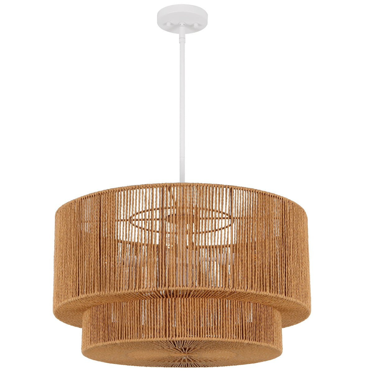 Elliott 24" 5-Light Coastal Bohemian Adjustable Metal Hand-Woven Rattan-Look Paper Rope 2-Tier Drum LED Chandelier