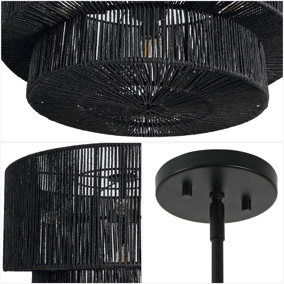 Elliott 24" 5-Light Coastal Bohemian Adjustable Metal Hand-Woven Rattan-Look Paper Rope 2-Tier Drum LED Chandelier