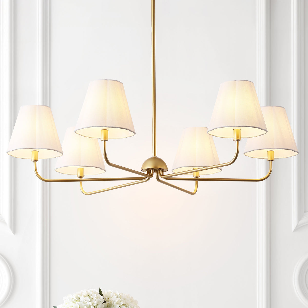Pauline Coastal Contemporary Adjustable Swooping Arm Candle-Style Metal LED Chandelier