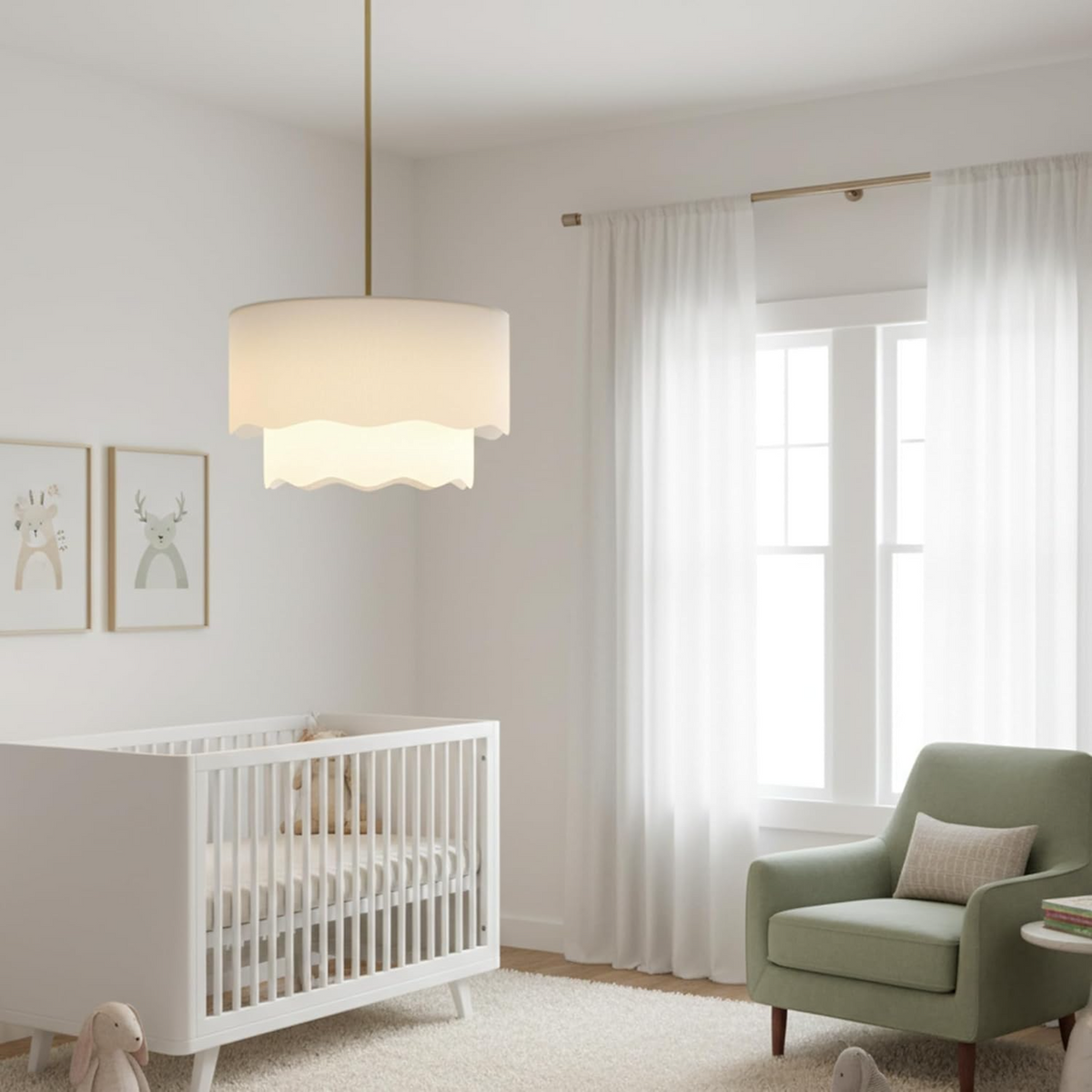 2-Tier Drum Ceiling Light with Linen Lampshade