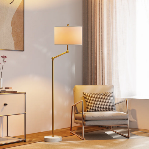 64" Dimmable Modern Floor Lamp With White Fabric Shade and Marble Base