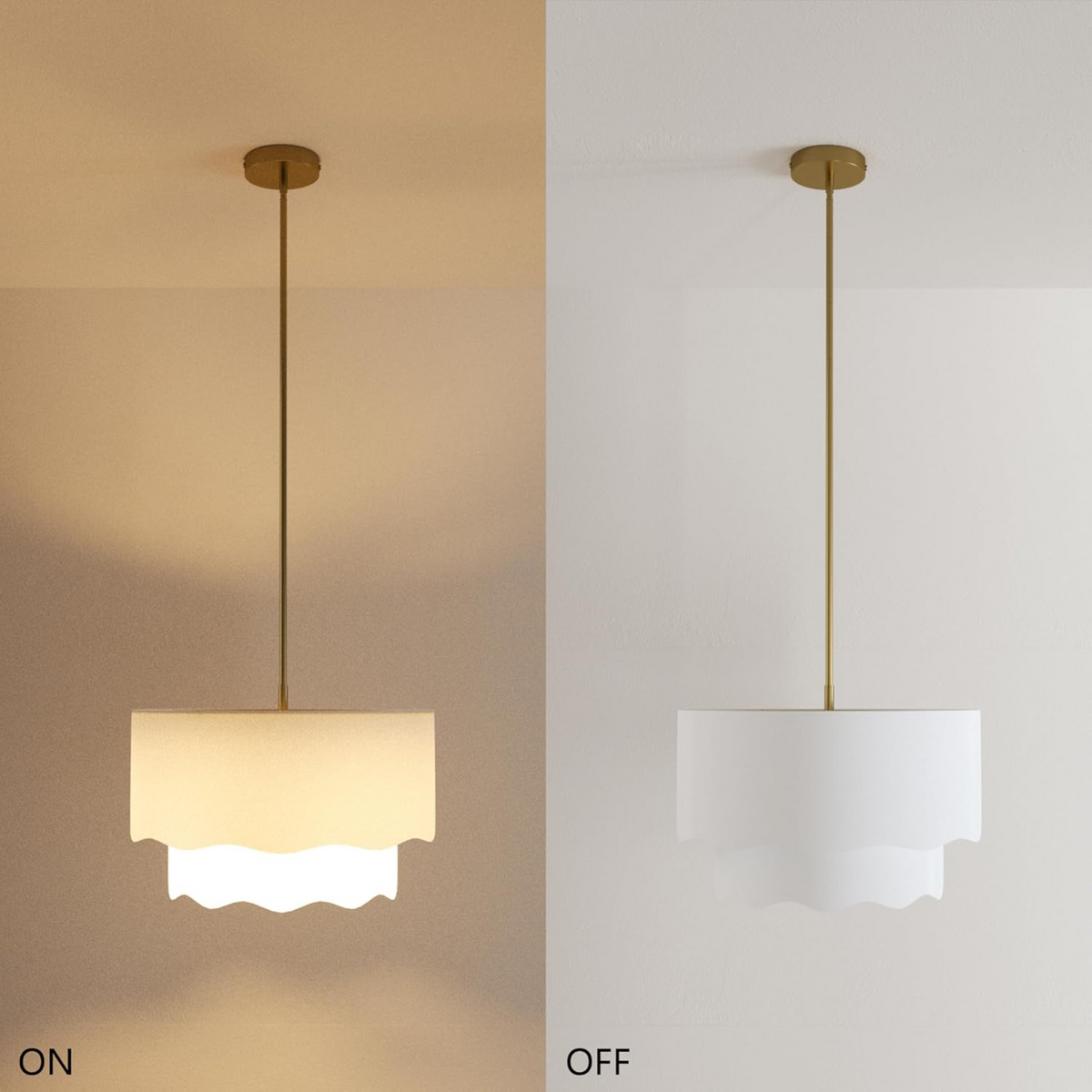 2-Tier Drum Ceiling Light with Linen Lampshade