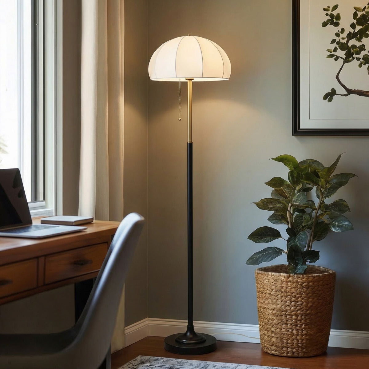 Samira Textured Ceramic Floor Lamp with Fluted Fabric Shade