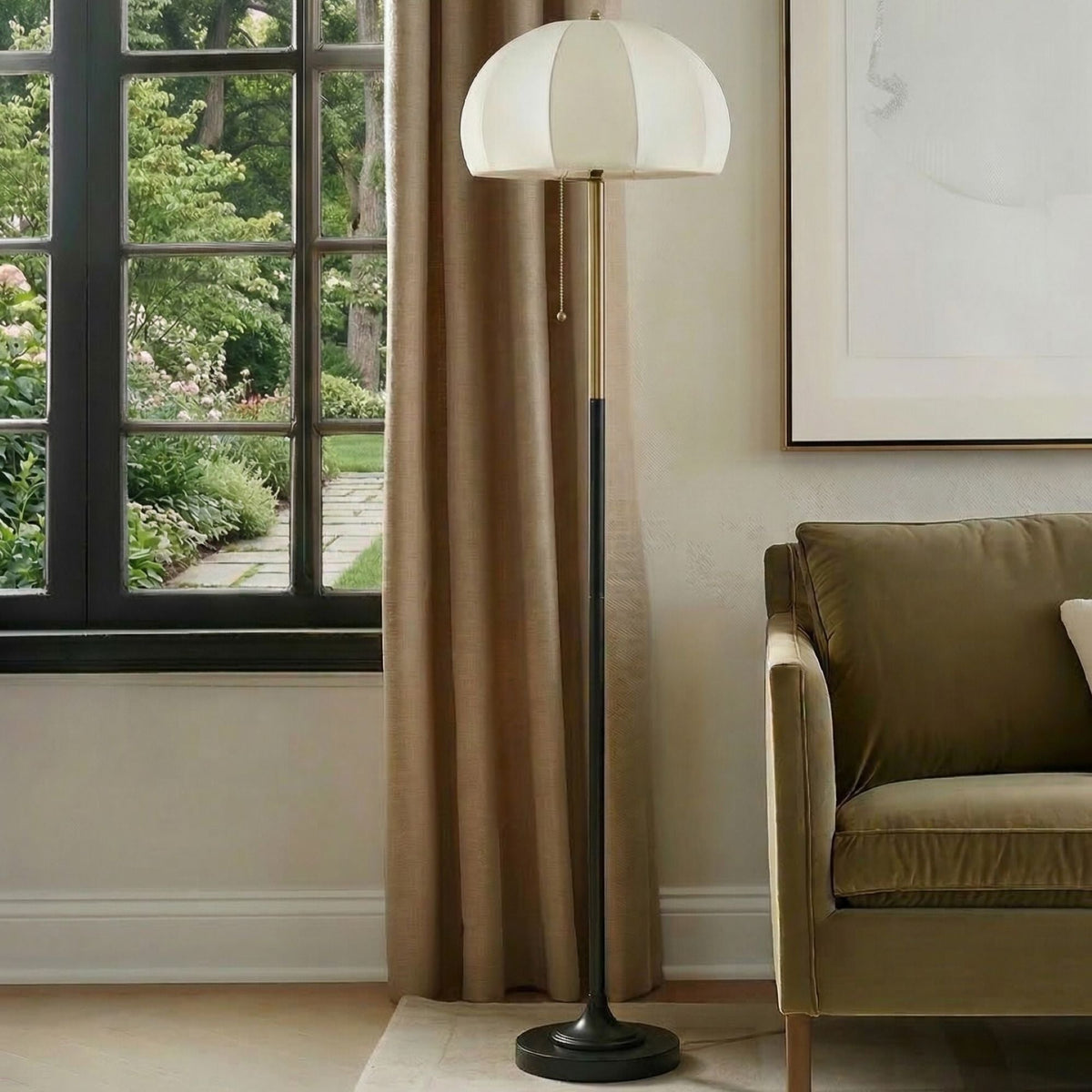 Samira Textured Ceramic Floor Lamp with Fluted Fabric Shade