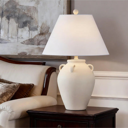 Rustic Dimmable Ceramic Table Lamp with White Shade