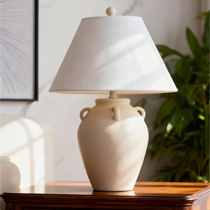 Rustic Dimmable Ceramic Table Lamp with White Shade